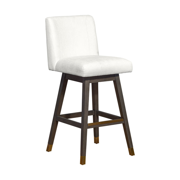 Isabella Swivel Bar Stool in Gray Oak Wood Finish with Pearl Fabric