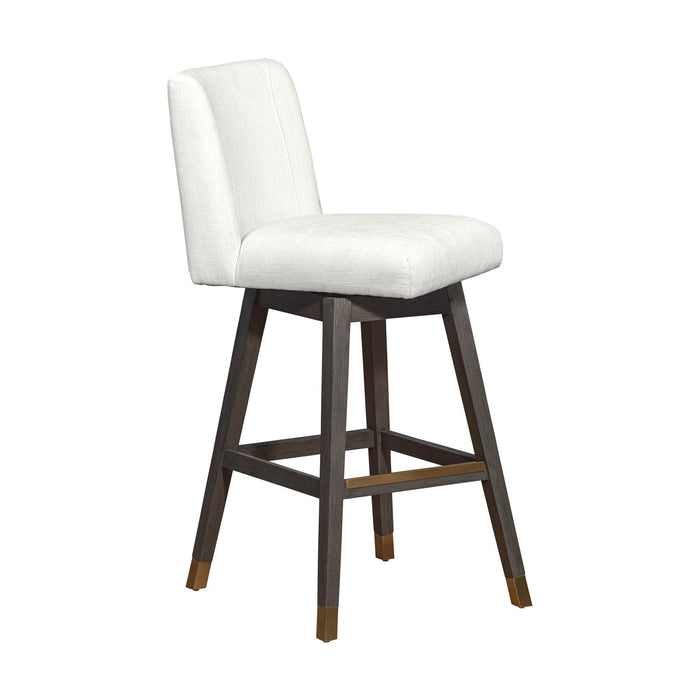 Isabella Swivel Bar Stool in Gray Oak Wood Finish with Pearl Fabric