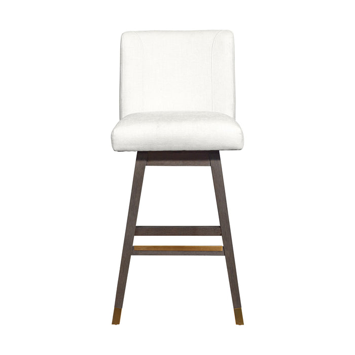 Isabella Swivel Bar Stool in Gray Oak Wood Finish with Pearl Fabric