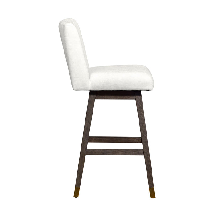 Isabella Swivel Bar Stool in Gray Oak Wood Finish with Pearl Fabric