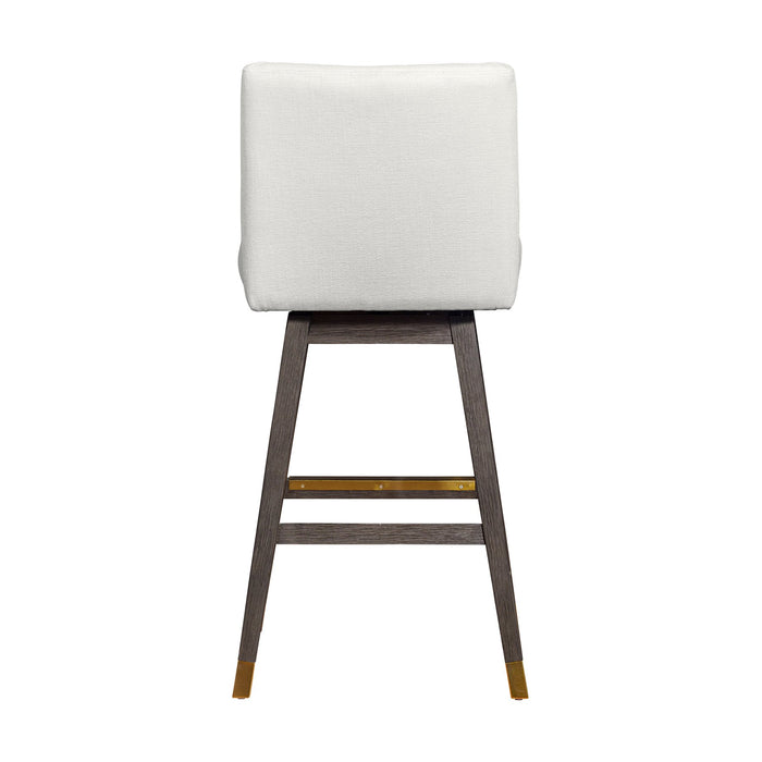 Isabella Swivel Bar Stool in Gray Oak Wood Finish with Pearl Fabric