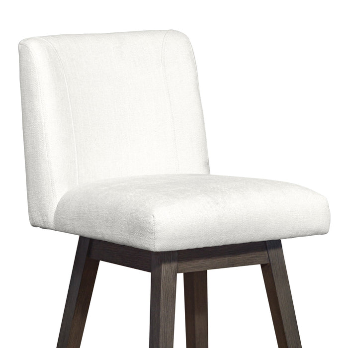 Isabella Swivel Bar Stool in Gray Oak Wood Finish with Pearl Fabric
