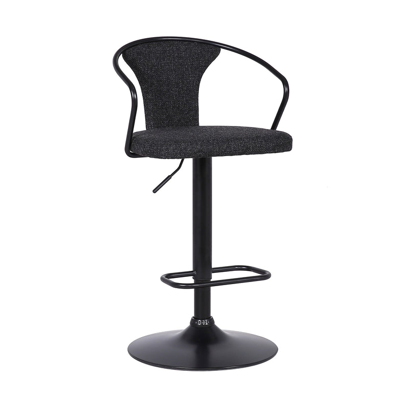 Ian Contemporary Adjustable Barstool in Black Powder Coated Finish and Black Fabric - Furniture City (CA)l