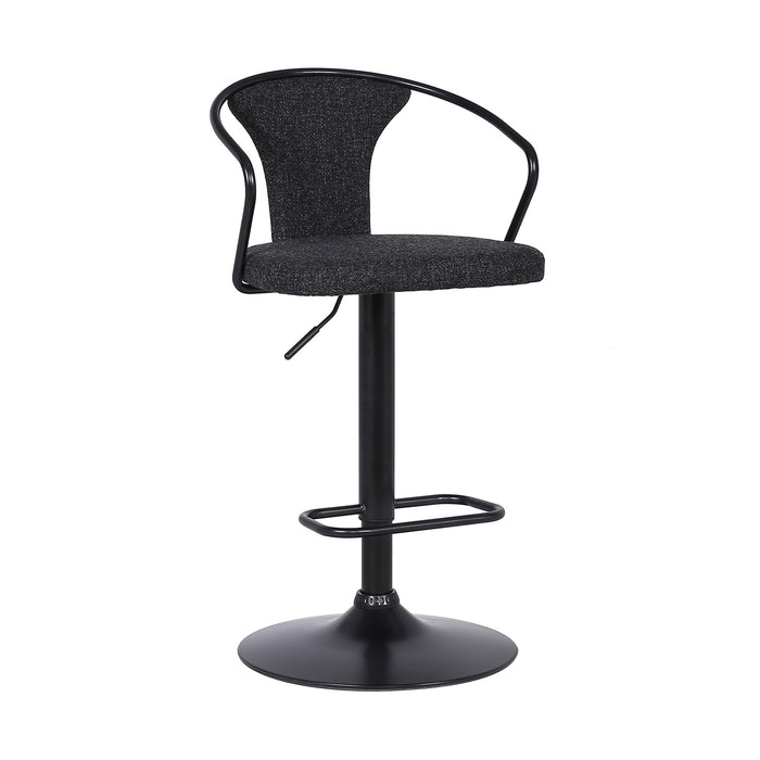 Ian Contemporary Adjustable Barstool in Black Powder Coated Finish and Black Fabric