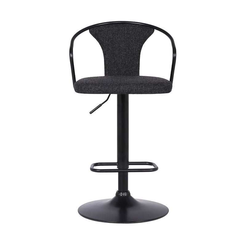 Ian Contemporary Adjustable Barstool in Black Powder Coated Finish and Black Fabric - Furniture City (CA)l