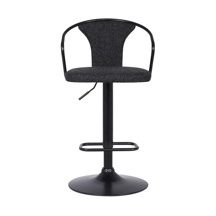 Ian Contemporary Adjustable Barstool in Black Powder Coated Finish and Black Fabric