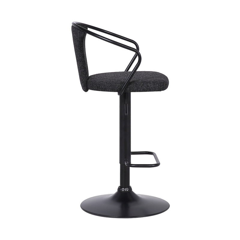 Ian Contemporary Adjustable Barstool in Black Powder Coated Finish and Black Fabric - Furniture City (CA)l