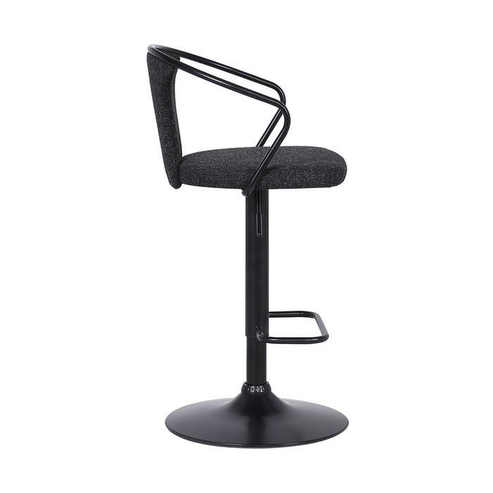 Ian Contemporary Adjustable Barstool in Black Powder Coated Finish and Black Fabric