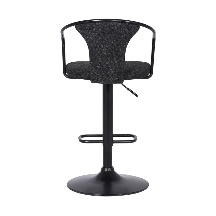Ian Contemporary Adjustable Barstool in Black Powder Coated Finish and Black Fabric