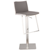 Ibiza Adjustable Brushed Stainless Steel Barstool in Gray Faux Leather - Furniture City (CA)l