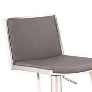 Ibiza Adjustable Brushed Stainless Steel Barstool in Gray Faux Leather - Furniture City (CA)l