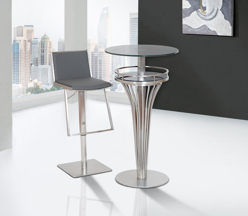 Ibiza Adjustable Brushed Stainless Steel Barstool in Gray Faux Leather - Furniture City (CA)l