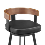 Idris 26" Swivel Counter Stool in Black Iron with Walnut Finish and Vintage Black Faux Leather - Furniture City (CA)l