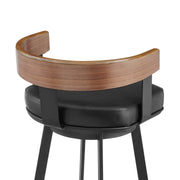 Idris 26" Swivel Counter Stool in Black Iron with Walnut Finish and Vintage Black Faux Leather - Furniture City (CA)l