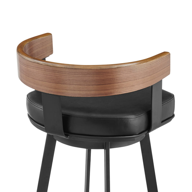 Idris 26" Swivel Counter Stool in Black Iron with Walnut Finish and Vintage Black Faux Leather - Furniture City (CA)l