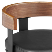 Idris 30" Swivel Bar Stool in Black Iron with Walnut Finish and Vintage Black Faux Leather - Furniture City (CA)l