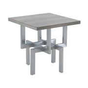 Illusion Gray Wood End Table with Brushed Stainless Steel Base - Furniture City (CA)l