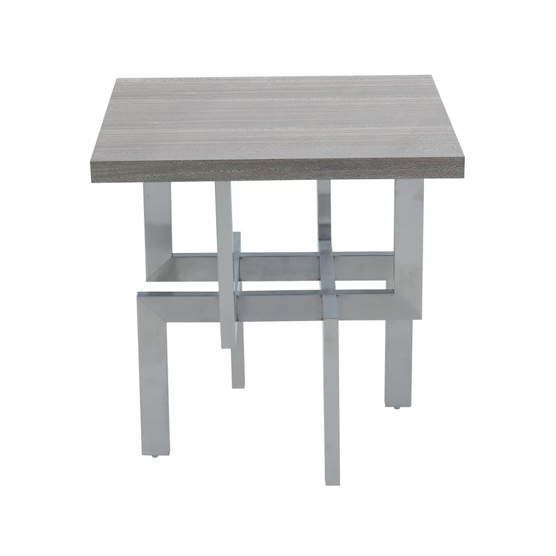 Illusion Gray Wood End Table with Brushed Stainless Steel Base - Furniture City (CA)l