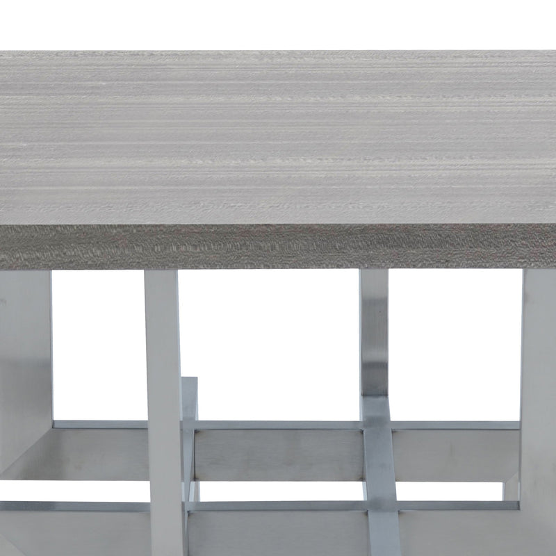 Illusion Gray Wood End Table with Brushed Stainless Steel Base - Furniture City (CA)l