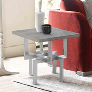 Illusion Gray Wood End Table with Brushed Stainless Steel Base - Furniture City (CA)l