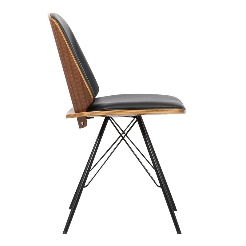 Inez Mid-Century Dining Chair in Black Faux Leather with Black Powder Coated Metal Legs and Walnut Veneer Back - Furniture City (CA)l