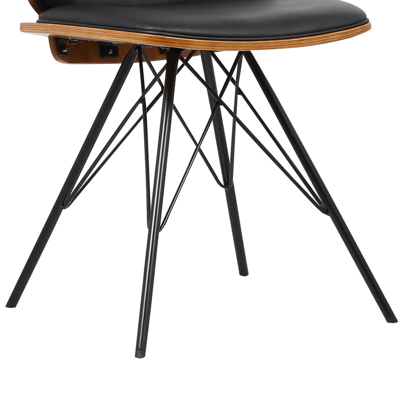 Inez Mid-Century Dining Chair in Black Faux Leather with Black Powder Coated Metal Legs and Walnut Veneer Back - Furniture City (CA)l