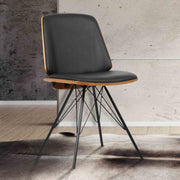 Inez Mid-Century Dining Chair in Black Faux Leather with Black Powder Coated Metal Legs and Walnut Veneer Back - Furniture City (CA)l