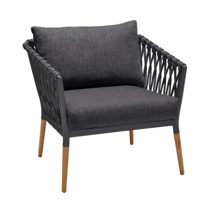 Ipanema Outdoor Teak Wood and Rope Lounge Chair with Dark Gray Olefin