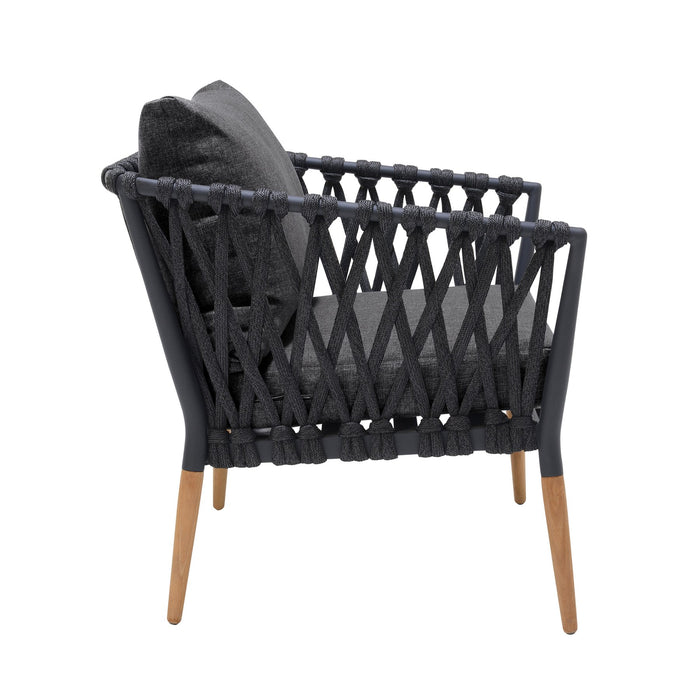 Ipanema Outdoor Teak Wood and Rope Lounge Chair with Dark Gray Olefin
