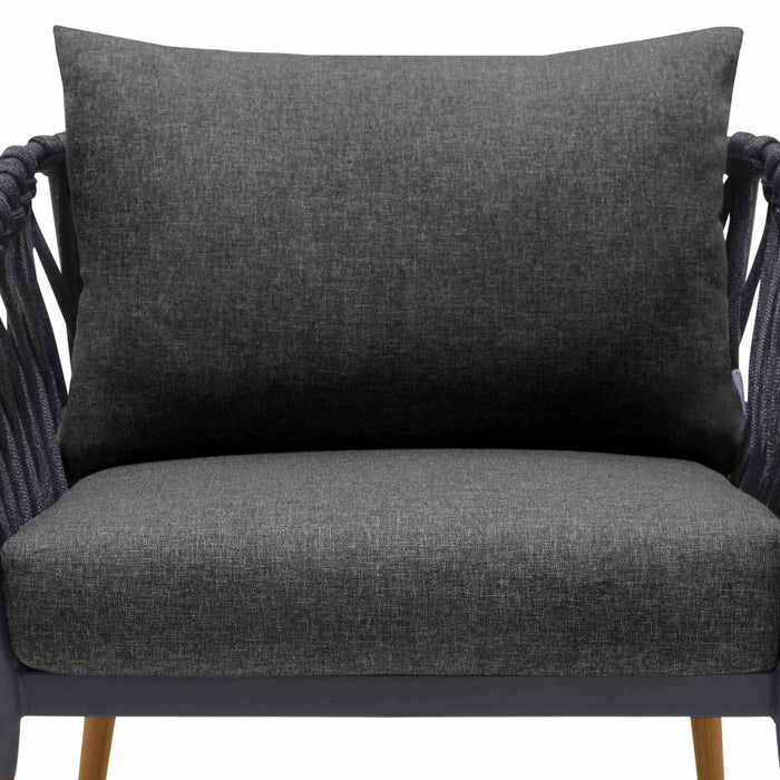 Ipanema Outdoor Teak Wood and Rope Lounge Chair with Dark Gray Olefin