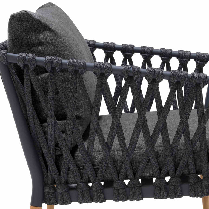 Ipanema Outdoor Teak Wood and Rope Lounge Chair with Dark Gray Olefin