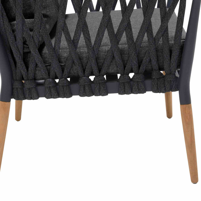 Ipanema Outdoor Teak Wood and Rope Lounge Chair with Dark Gray Olefin
