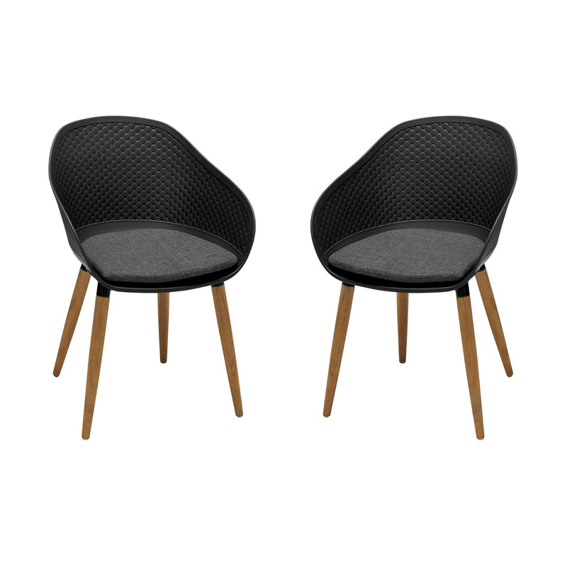 Ipanema Outdoor Dining Chair with Teak Legs and Dark Gray Olefin - Set of 2 - Furniture City (CA)l