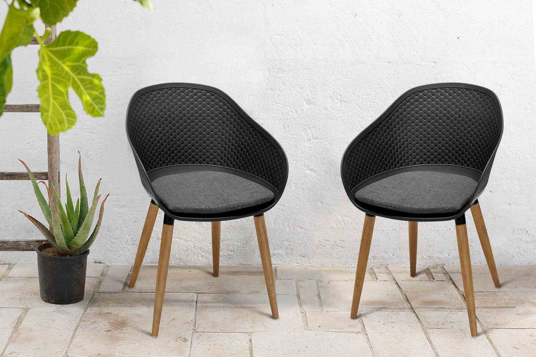 Ipanema Outdoor Dining Chair with Teak Legs and Dark Gray Olefin - Set of 2