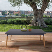 Ipanema Outdoor Dark Gray Rectangular Coffee Table with Teak Legs - Furniture City (CA)l