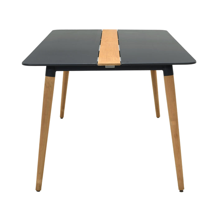 Ipanema Outdoor Aluminum Dining Table in Dark Gray with Natural Teak Wood Accent