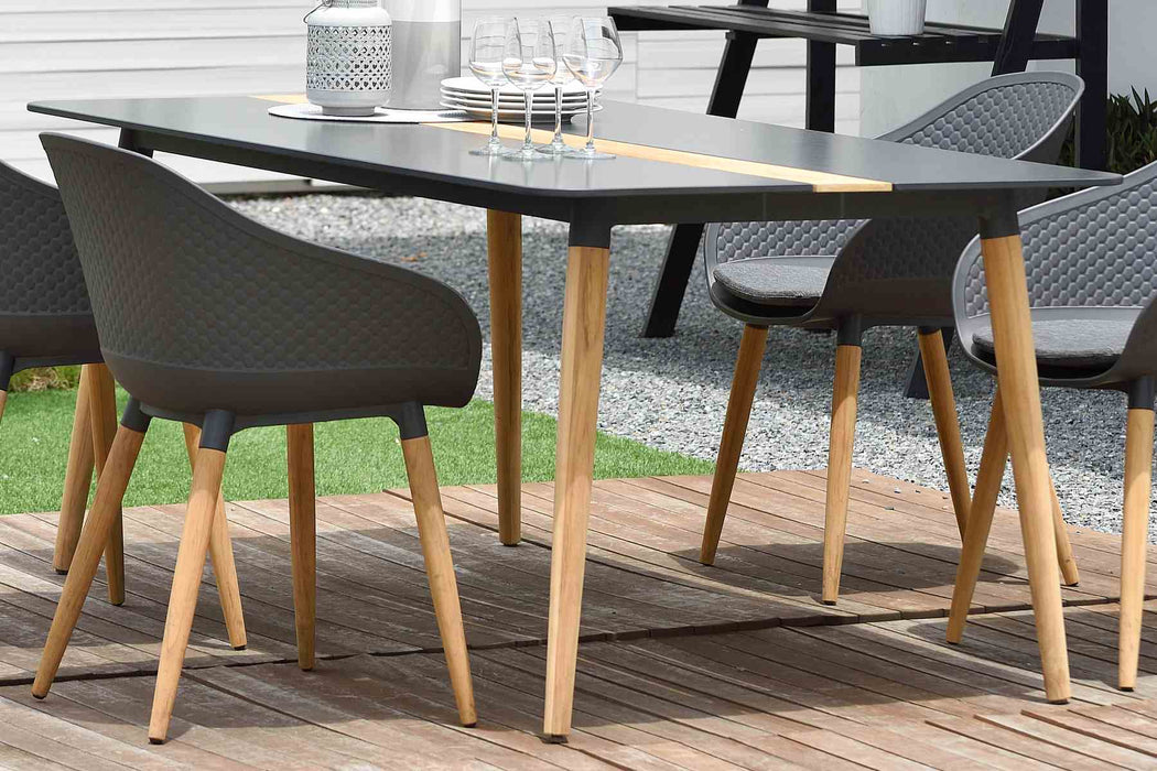 Ipanema Outdoor Aluminum Dining Table in Dark Gray with Natural Teak Wood Accent