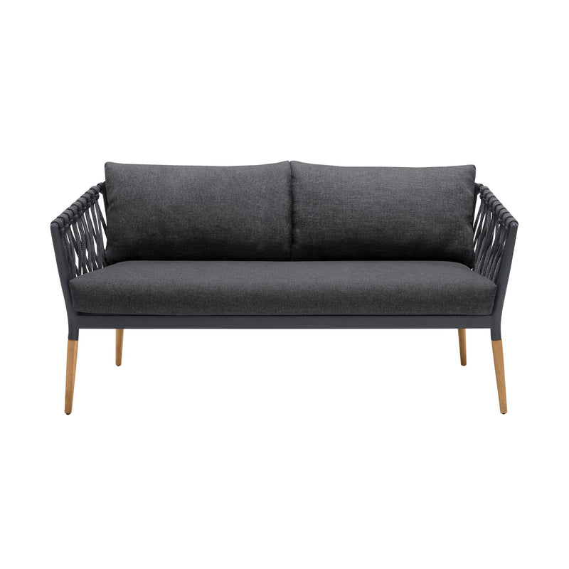 Ipanema Outdoor Teak Wood and Rope Sofa with Dark Gray Olefin - Furniture City (CA)l