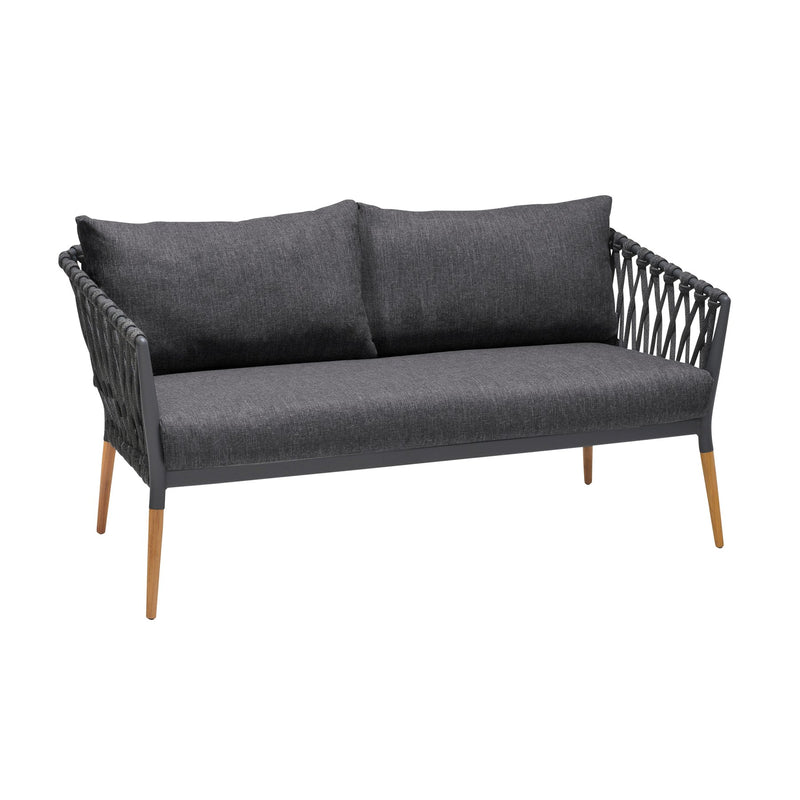 Ipanema Outdoor Teak Wood and Rope Sofa with Dark Gray Olefin - Furniture City (CA)l