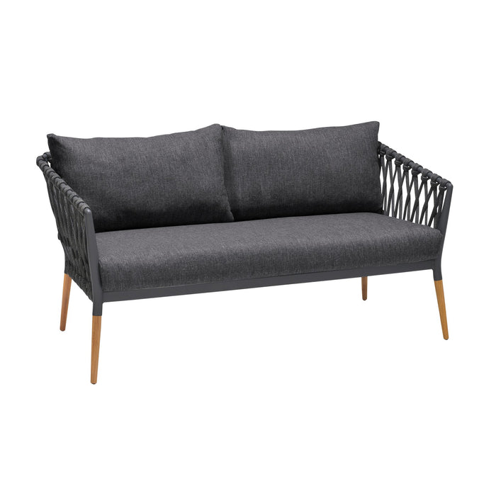 Ipanema Outdoor Teak Wood and Rope Sofa with Dark Gray Olefin