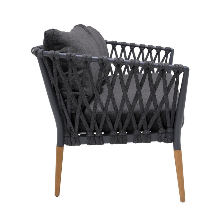 Ipanema Outdoor Teak Wood and Rope Sofa with Dark Gray Olefin