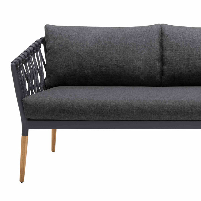 Ipanema Outdoor Teak Wood and Rope Sofa with Dark Gray Olefin