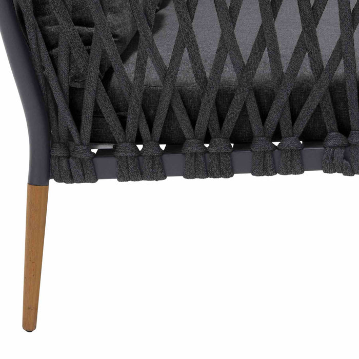 Ipanema Outdoor Teak Wood and Rope Sofa with Dark Gray Olefin