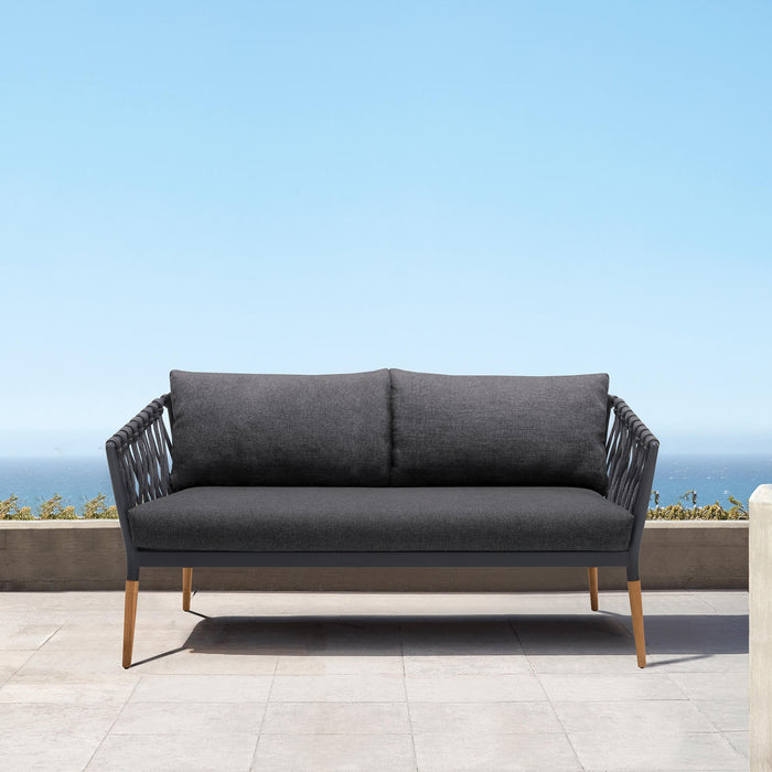 Ipanema Outdoor Teak Wood and Rope Sofa with Dark Gray Olefin
