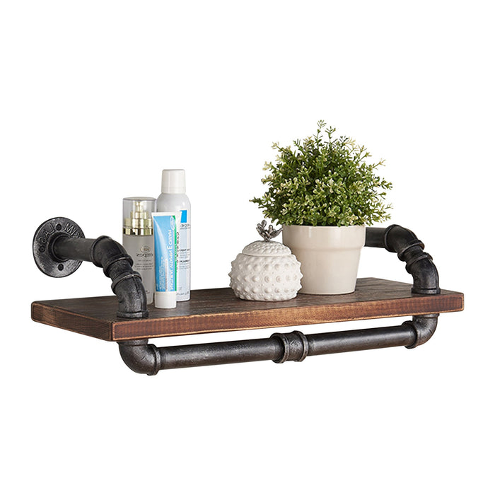 24" Isadore Industrial Pine Wood Floating Wall Shelf in Gray and Walnut Finish