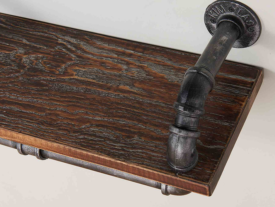 24" Isadore Industrial Pine Wood Floating Wall Shelf in Gray and Walnut Finish