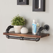 24" Isadore Industrial Pine Wood Floating Wall Shelf in Gray and Walnut Finish - Furniture City (CA)l