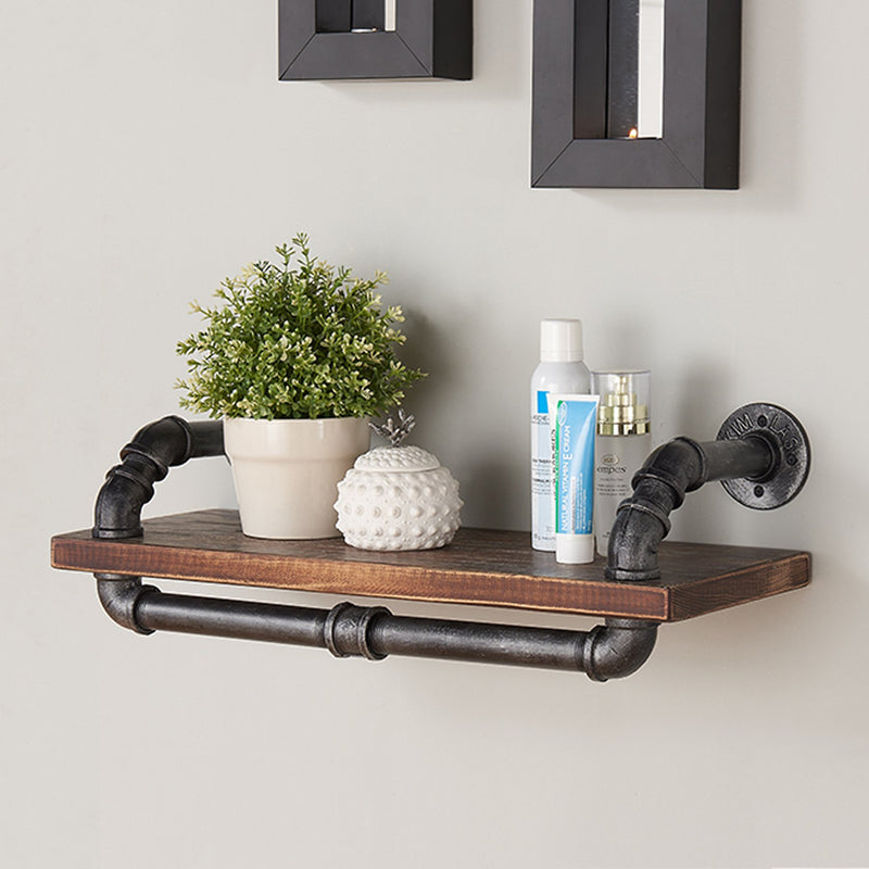 24" Isadore Industrial Pine Wood Floating Wall Shelf in Gray and Walnut Finish - Furniture City (CA)l