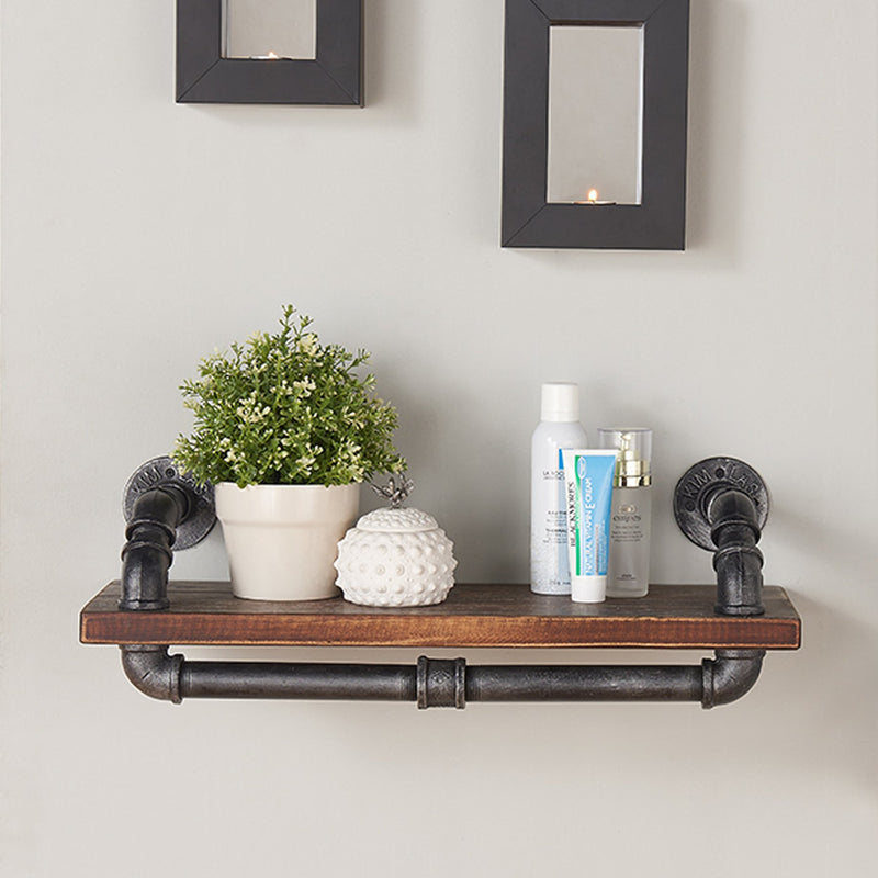 24" Isadore Industrial Pine Wood Floating Wall Shelf in Gray and Walnut Finish - Furniture City (CA)l