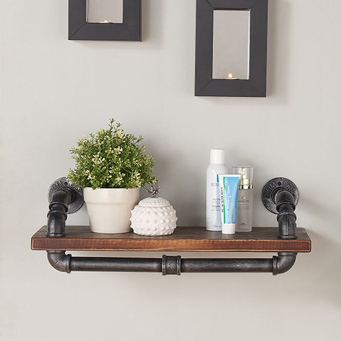 24" Isadore Industrial Pine Wood Floating Wall Shelf in Gray and Walnut Finish